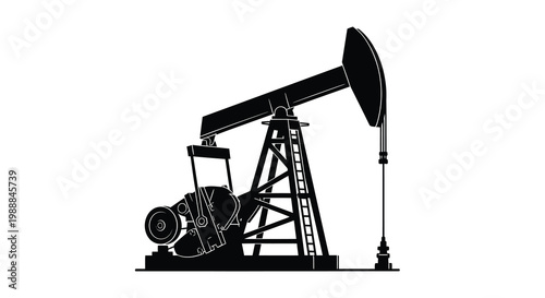 A stark black silhouette depicts an oil pump commonly known as a nodding donkey in operation