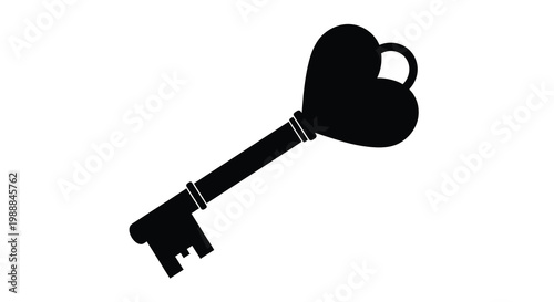 A black silhouette depicts a heart shaped key symbolizing love and unlocking secrets high quality professional