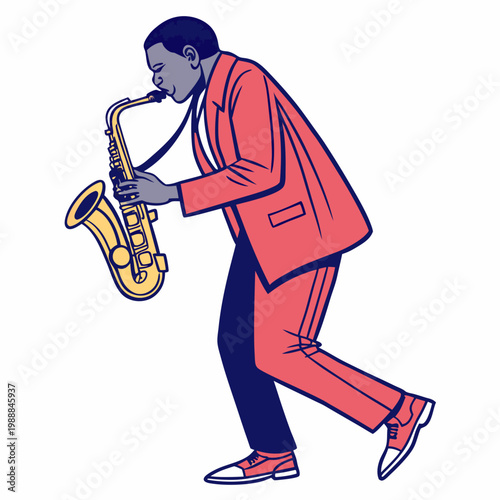 Man Musician Playing Saxophone Vector Image isolated on white background.