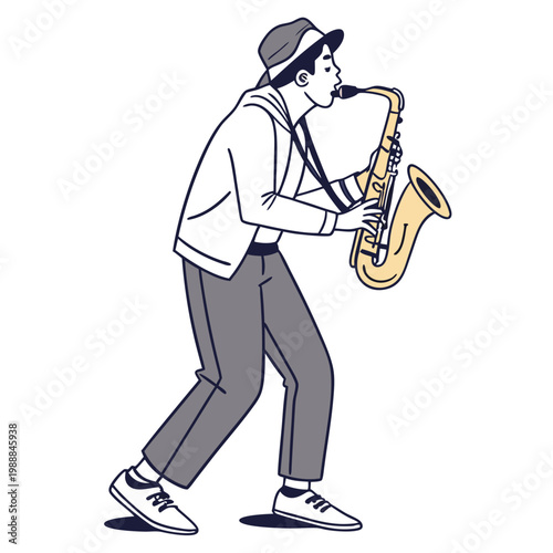 Man Musician Playing Saxophone Vector Image isolated on white background.