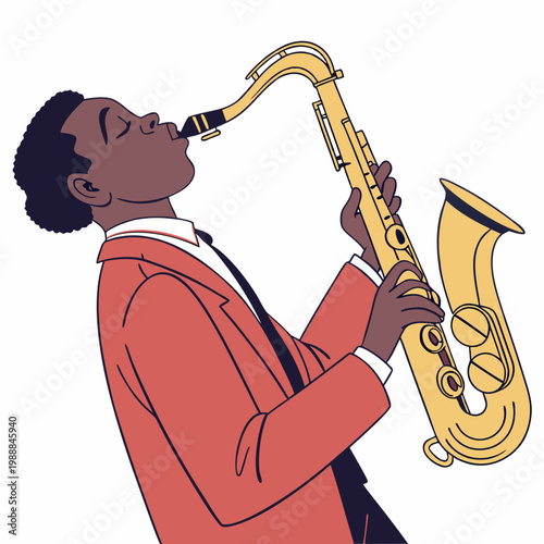 Man Musician Playing Saxophone Vector Image isolated on white background.