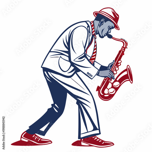 Man Musician Playing Saxophone Vector Image isolated on white background.