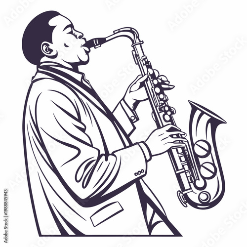 Man Musician Playing Saxophone Vector Image isolated on white background.