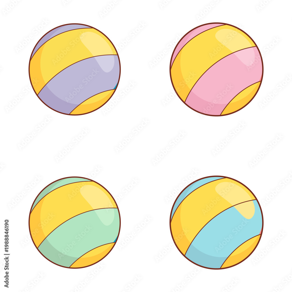Obraz premium Set of Colorful Cartoon Vector Play Balls with Pastel Hues, Perfect for Summer Fun and Games