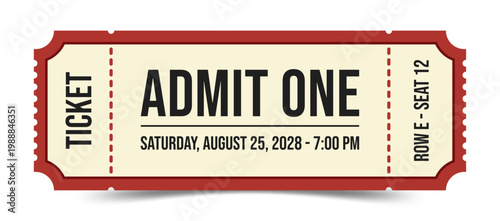 Modern cinema ticket template with red border