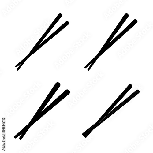 Four pairs of traditional Asian chopsticks are arranged on a white background