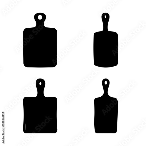 Set of Four Cutting Boards Silhouette Kitchen Tools in Various Styles