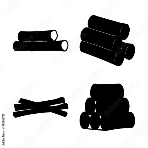Silhouettes of Wood Logs and Kindling for Fire Making Purposes
