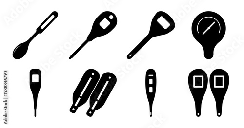 Silhouette Medical Tools and Instruments for Diagnosis and Monitoring on White Background