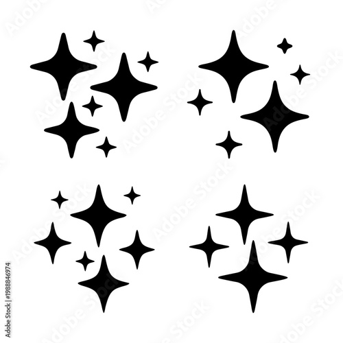 Four groupings of twinkling stars on a white background for graphic usage