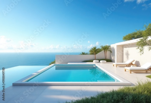Oceanfront pool deck, modern minimalist style