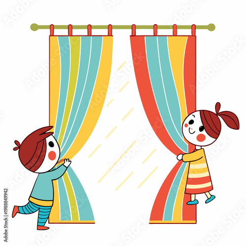 Cartoon curtain for Kids This is a vector illustration for preschool and home training for parents and teachers.