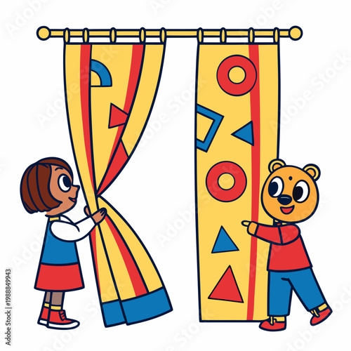 Cartoon curtain for Kids This is a vector illustration for preschool and home training for parents and teachers.