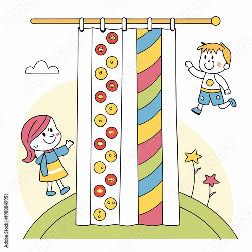 Cartoon curtain for Kids This is a vector illustration for preschool and home training for parents and teachers.