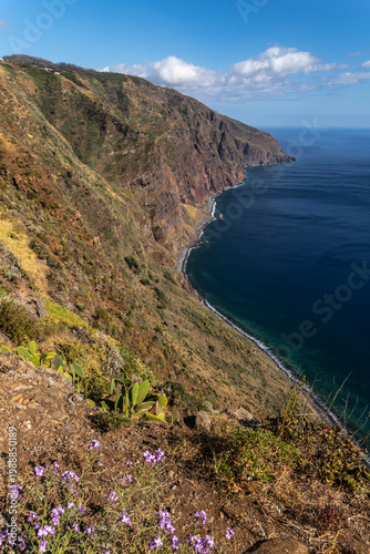 Ponta do Pargo (Ile de Madère, Portugal, Océan atlantique) - Vue de la point de vue panoramique  Miradouro do fio sur les falaises dominant l'océan à la pointe ouest de l'île 