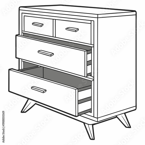 Sketch of a chest of drawers, dresser. Design piece of furniture for storage. Isolated vector