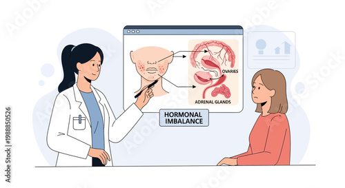 Doctor Explains Hormonal Imbalance to Patient with Anatomical Diagram