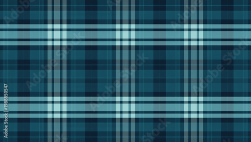 青とネイビーの線が重なる上品な寒色タータン風グラフィック