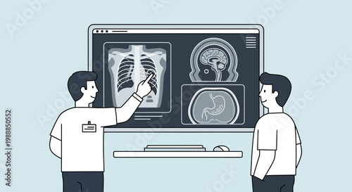Doctor Explains Medical Scan Results to Patient on Screen