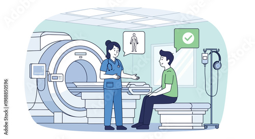 Doctor Explains MRI Scan to Patient in Modern Medical Imaging Room