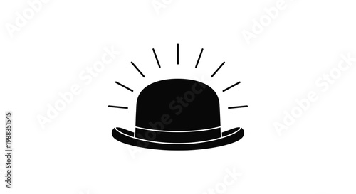 A minimalist depiction of a black bowler hat with radiating lines above signifying light high quality