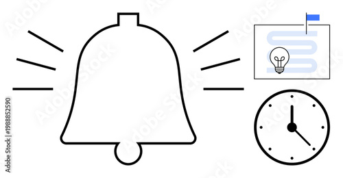 Time management. Bell notifications and task reminders. Clock and timeline elements highlight time management efficiency. Perfect for productivity, alerts, communication, project planning, scheduling