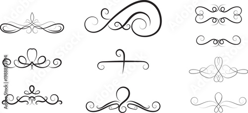 Black ornamental flourishes and dividers on white background