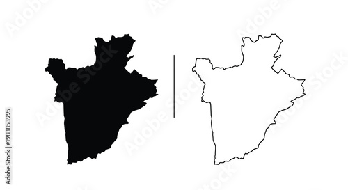 A black and white depiction of burundi s outline side by side for comparison high quality