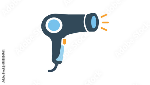 Modern flat vector icon of a handheld hairdryer on a white background. This professional blow dryer illustration is perfect for beauty salon branding, hair styling guides, and grooming apps.
