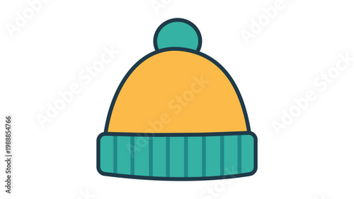 Knitted Beanie Hat with Pom-pom, Modern Flat Vector Icon Illustration with Editable Stroke for Winter Fashion, Cold Weather Apparel, Seasonal Outdoor Clothing, and Minimalist Graphic Design.