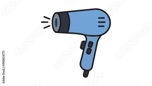 Konstfotografi Modern Flat Vector Icon of a Blue Hairdryer Illustration with Editable Stroke