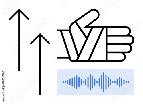 Growth indicators. Arrows, thumbs up, and soundwave growth and effective communication. Growth thrives in feedback, collaboration, and innovation. For business, teamwork success communication