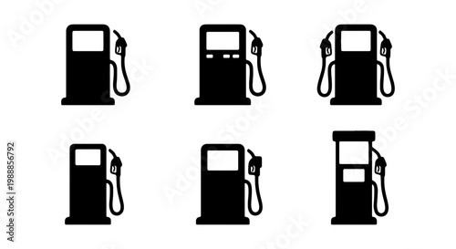 Gas station pump icons, fuel dispenser vector set, petrol station symbols for maps