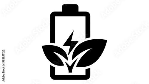 Ecofriendly battery icon with leaves, sustainable energy concept