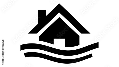 Flood icon, house submerged in water vector illustration
