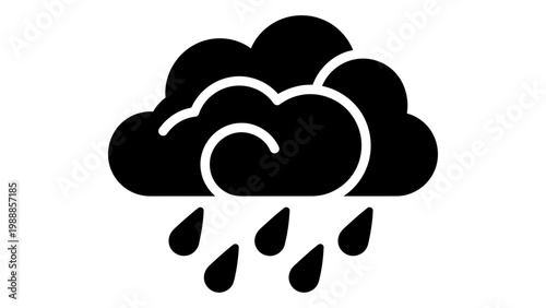 Rainy weather icon, cloud with falling raindrops isolated on white background