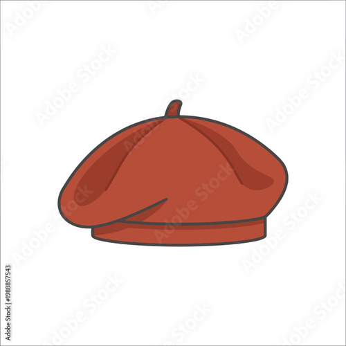 Wool beret hat icon, classic women's autumn fashion accessory in flat vector style.