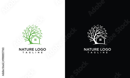Nature Logo Design With House And Tree