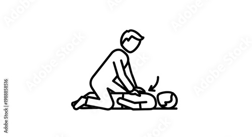 CPR chest compressions icon, life saving technique, emergency medical help, resuscitation symbol