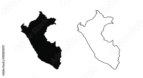 A comparative view of peru s silhouette a solid black form alongside its white outline