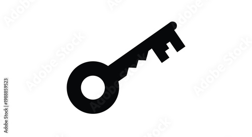 A simple isolated silhouette of a classic key presented on a stark white background high quality
