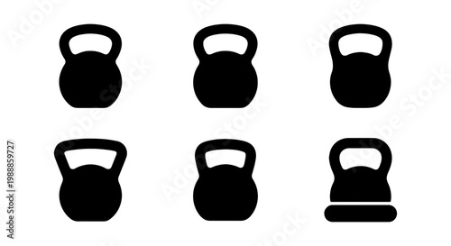 Kettlebell icon set, black fitness weights vector, gym equipment silhouettes for workout