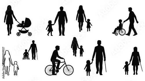 Diverse family silhouettes a collection depicting various family structures and activities together