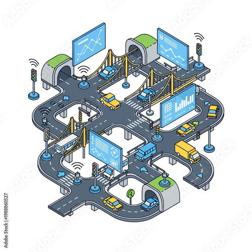 Autonomous vehicles on road network.
