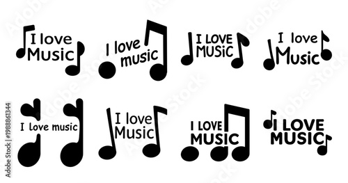 Collection of graphic images illustrating the love for music concept