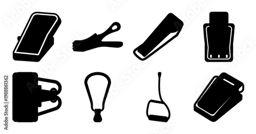 Silhouette collection of various types of grips and handles on white background