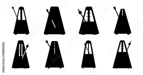 Variety of Metronome Silhouettes in Black and White Musical Time Keepers