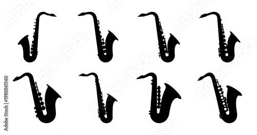 Elegant Array of Saxophone Silhouettes Against a Clean White Background