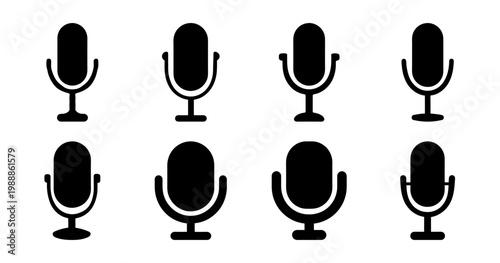 A set of simplistic black microphone icons arranged in two rows of four