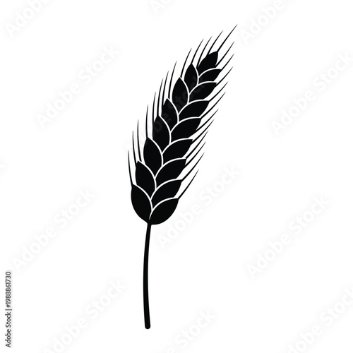 A single black silhouette of a wheat stalk stands against a white background.